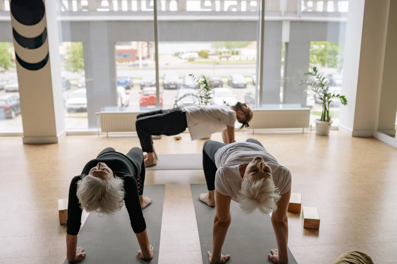 Gentle reverse table pose in a restorative class